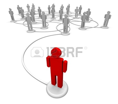11101300-icon-people-linked-by-communication-lines-that-start-from-one-red-person-out-in-front-of-the-crowd
